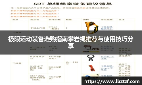 极限运动装备选购指南攀岩绳推荐与使用技巧分享